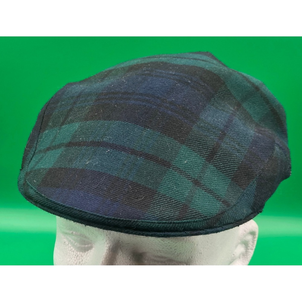 The Scotch House Black Watch Tartan Wool Flat Cap Made in UK Green Navy Plaid